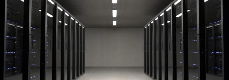 Computer towers in temperature-controlled storage centre. 