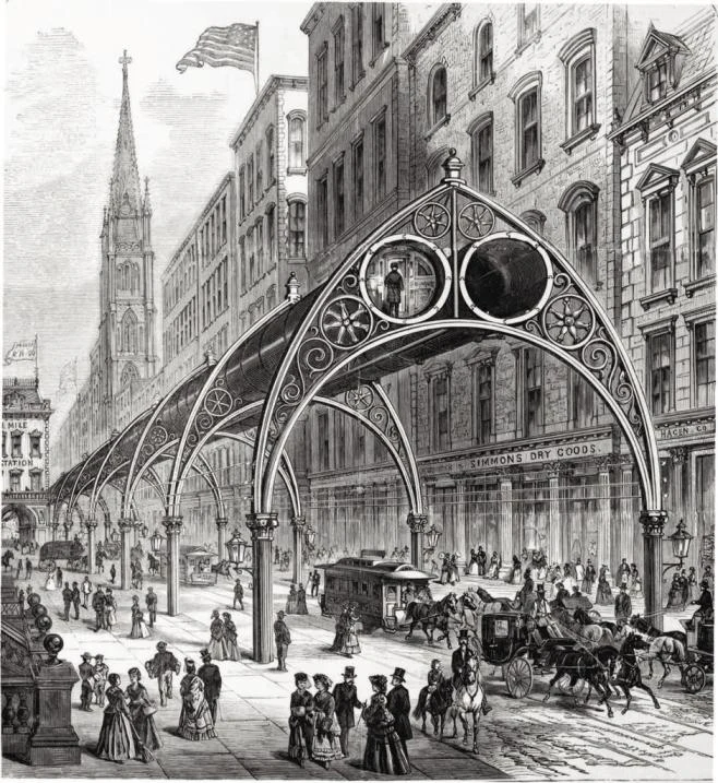 1872 Artist Rendition of the Pneumatic Tunnel infrastructure running above the streets of New York