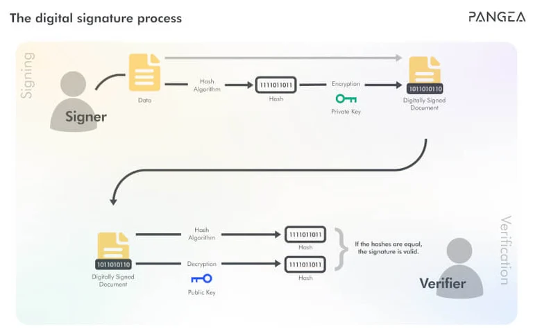 A chart showing the process of signing a document with free digital signature software