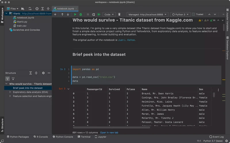 A screenshot of JetBrains DataSpell's user interface.
