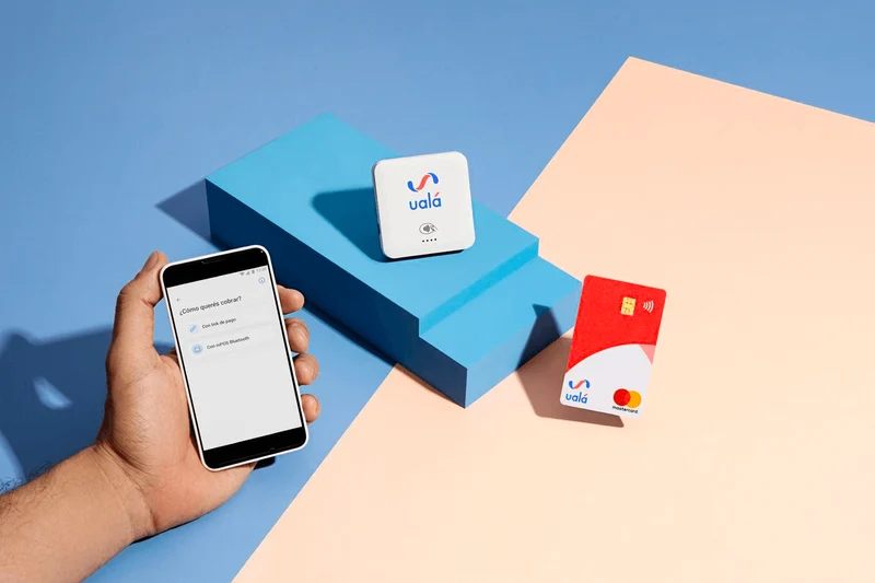 An illustration of Uala's NFC payment portal, card, and app.